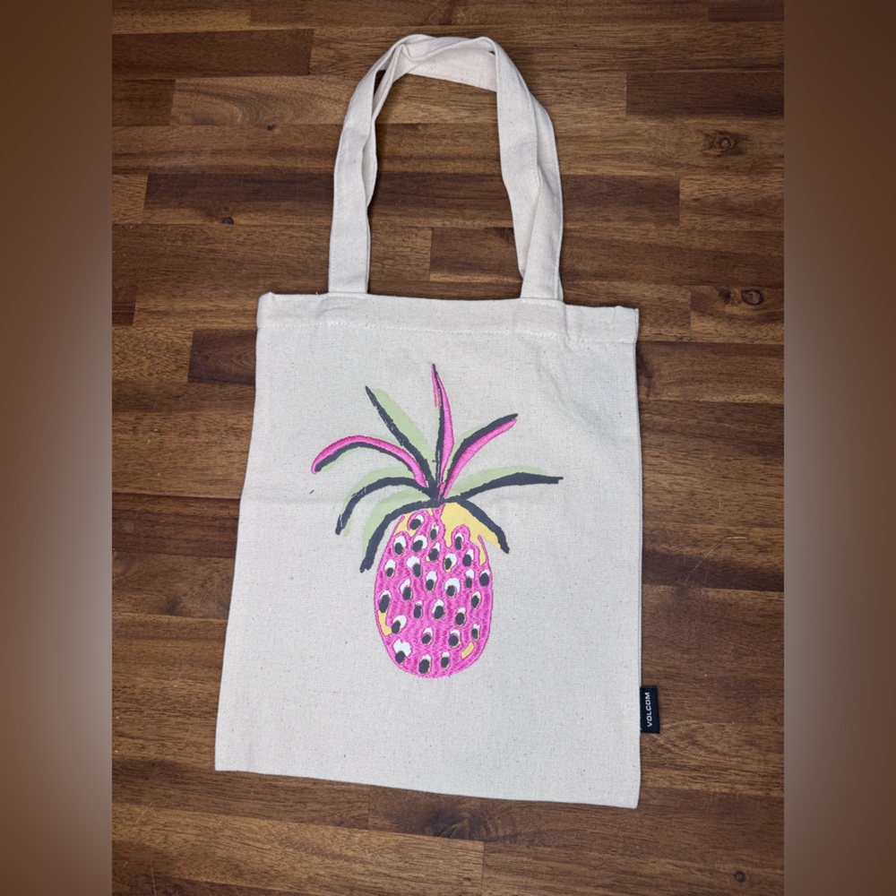 Volcom Small Canvas Tote with Pink Pineapple